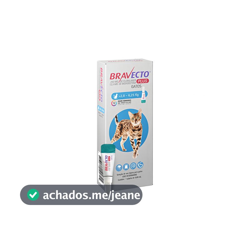 BRAVECTO PLUS PARA GATOS 250MG 2,8 A 6,25KG ANTIPARASITARIO