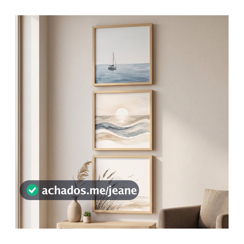 Kit Quadros Natureza Serena Paisagem Aquarela Minimalista 20x20 30x30 Moldura Madeira Decoração