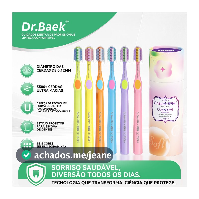 Dr.Baek Escova de Dente Macia, 5500 Cerdas + Capa Protetora Embalagem para Presente 6 Cores Estilo Dopamina