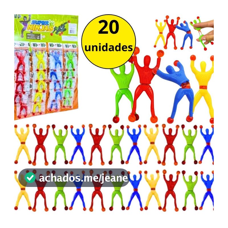 KIT 20 Super Ninja Boneco Gruda Parede Escala Grude Vidro Brinquedo Lembrancinha Festa Infantil