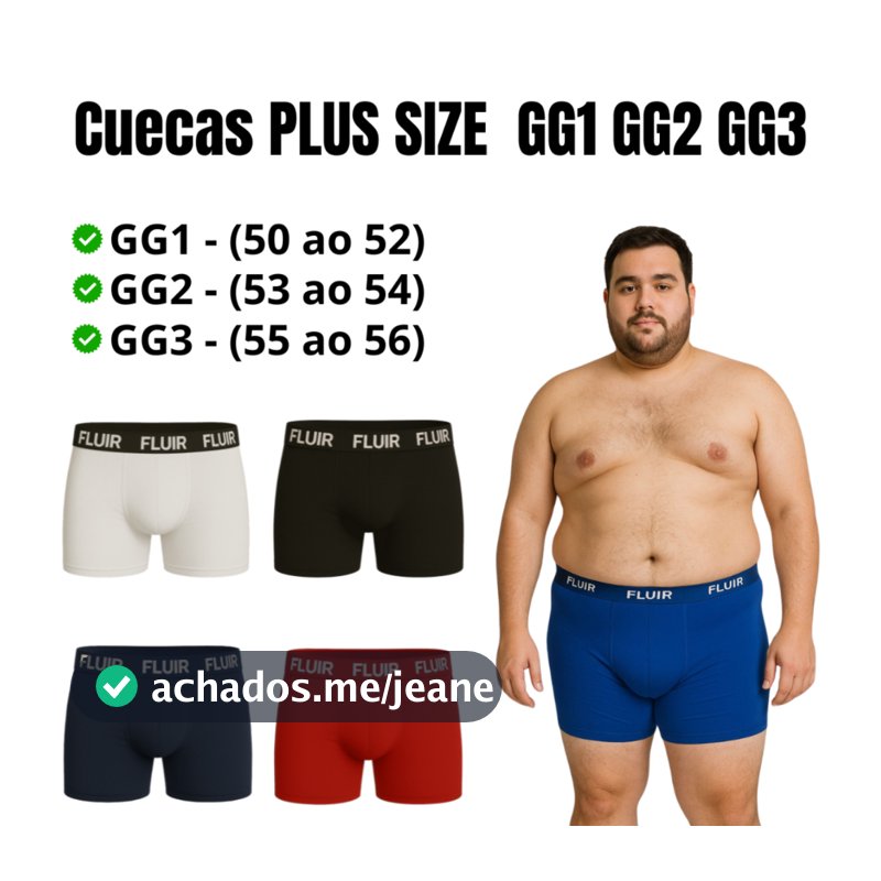 Kit com 5 ou 3 Cuecas Plus Size Extra Grande Microfibra Masculino Fluir