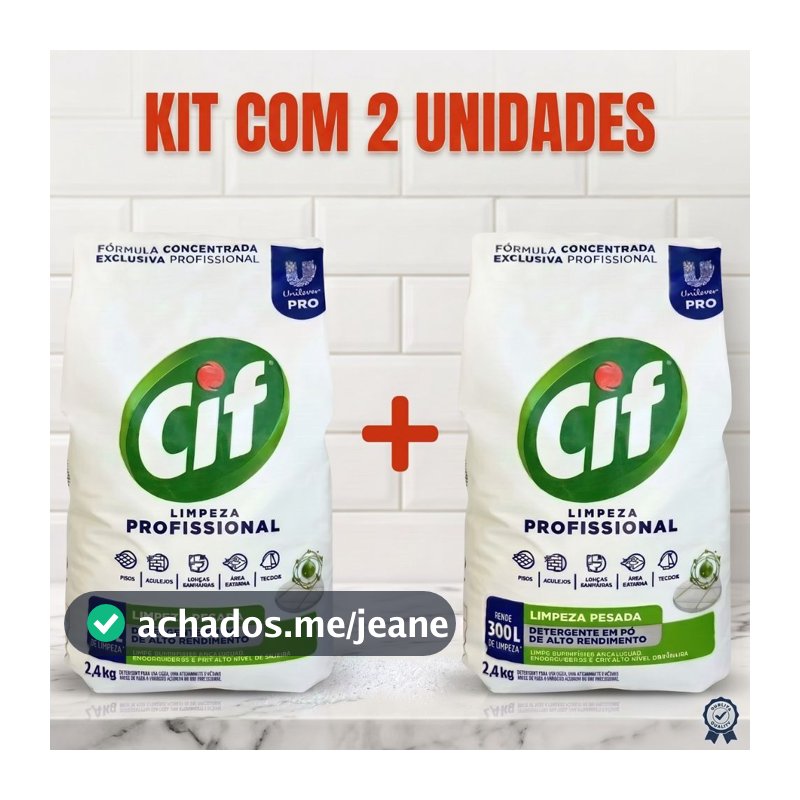 Kit 2 CIF Limpeza Profissional 2,4kg Cada Detergente em Pó Limpeza Pesada Roupas Pisos e Superfícies