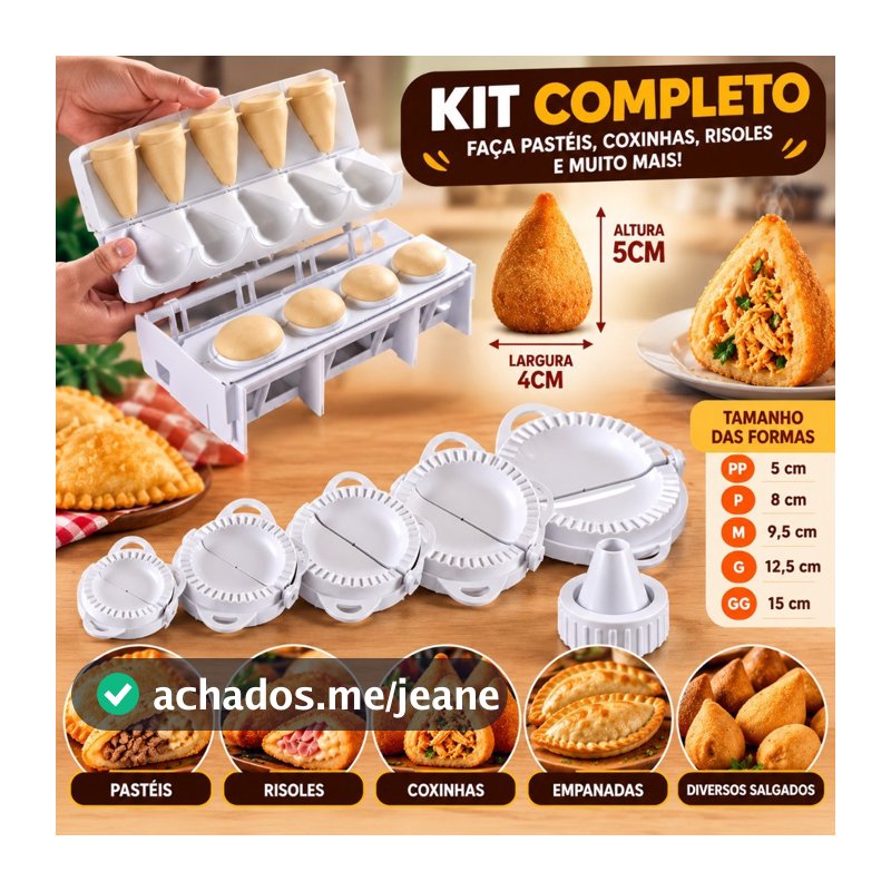 Kit Forma Coxinha e Pastel Molde Salgadinhos - Fábrica de Coxinhas 8 Formas  + 5 Moldes de Pastel Fogazza Risoles