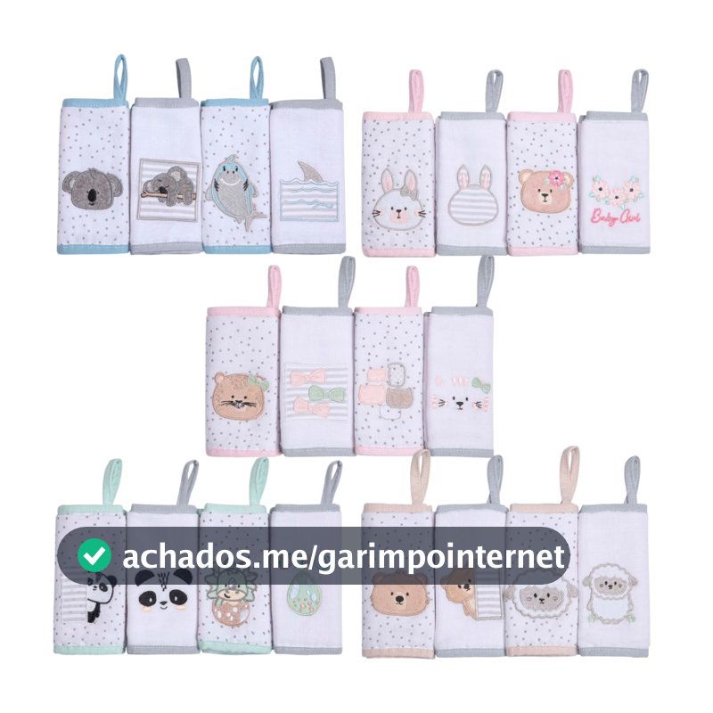 Pano de Boca com Prendedor de Chupeta 38cm x 36cm - Pano Fralda com Soft 100% Algodão Bordado Forrado