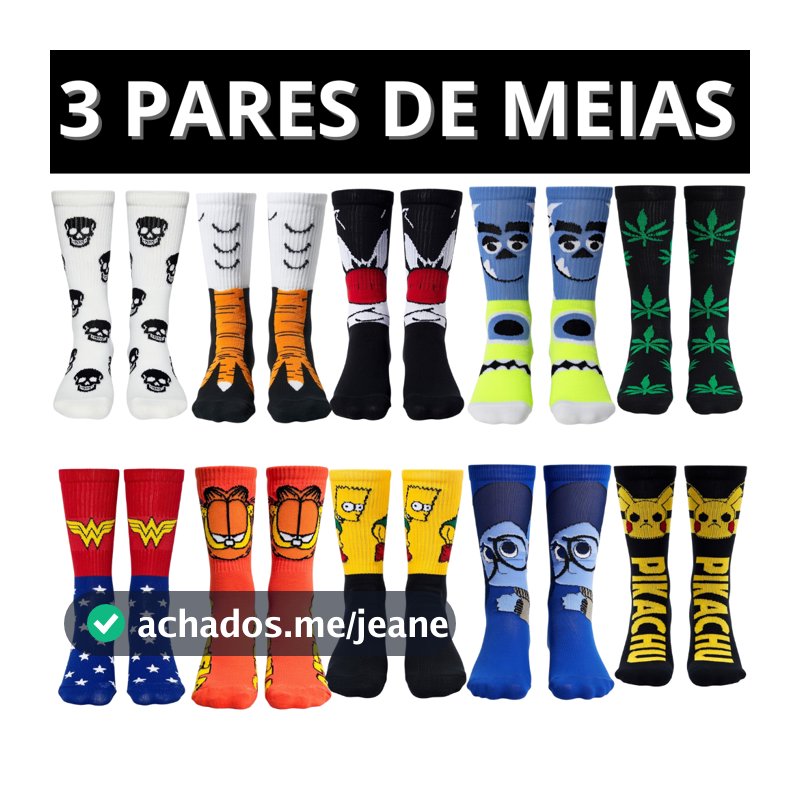 Kit 3 Pares de Meias Divertidas Cano Longo Personagens Meninas Super Poderosas Academia Corrida Bike