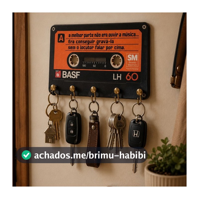 Porta Chaves Decorativo Fita K7 em MDF Decorativo para Parede 19x12