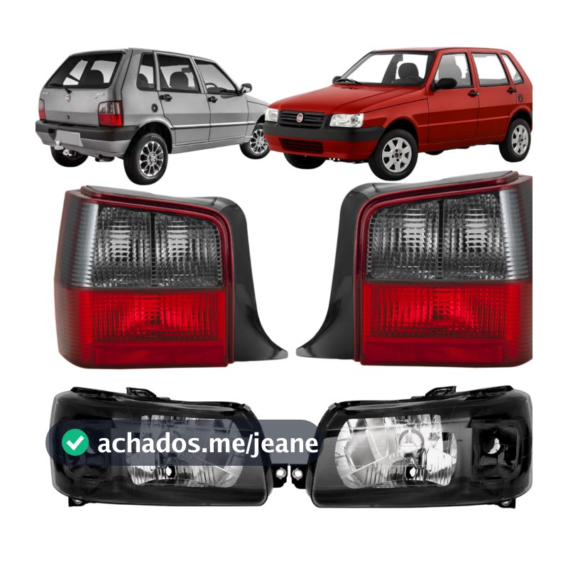 Kit Par Farol Uno Mille Fire Fiorino Máscara Negra + Lanterna Uno Traseira Fumê 04 05 06 07 08 09 10 até 15