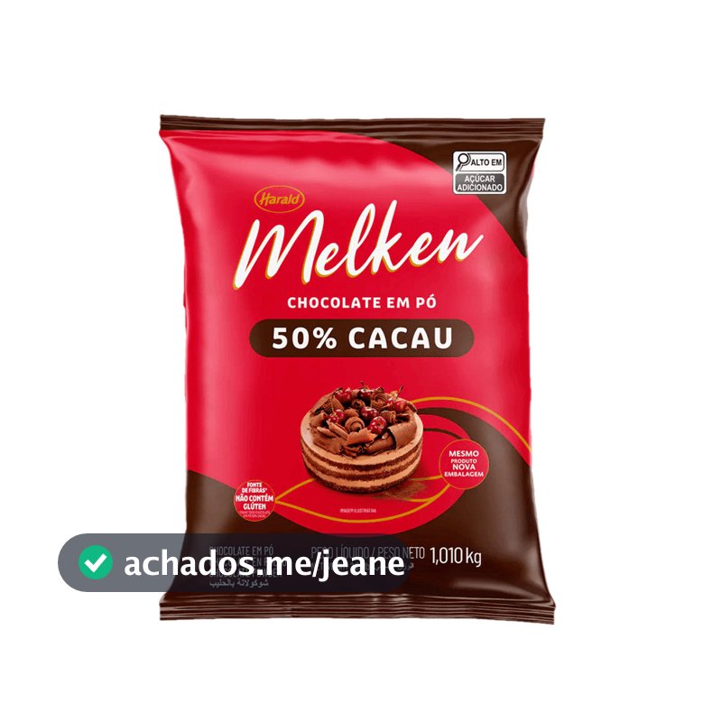 13 Chocolate em Pó 50% Cacau 1,05kg Melken Harald Para Doces e Sobremesas