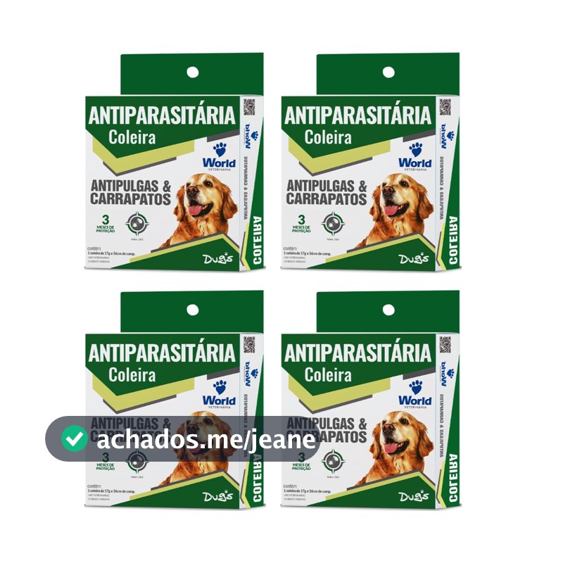 04 Coleira Cães Antipulgas E Carrapatos Dugs 56cm World