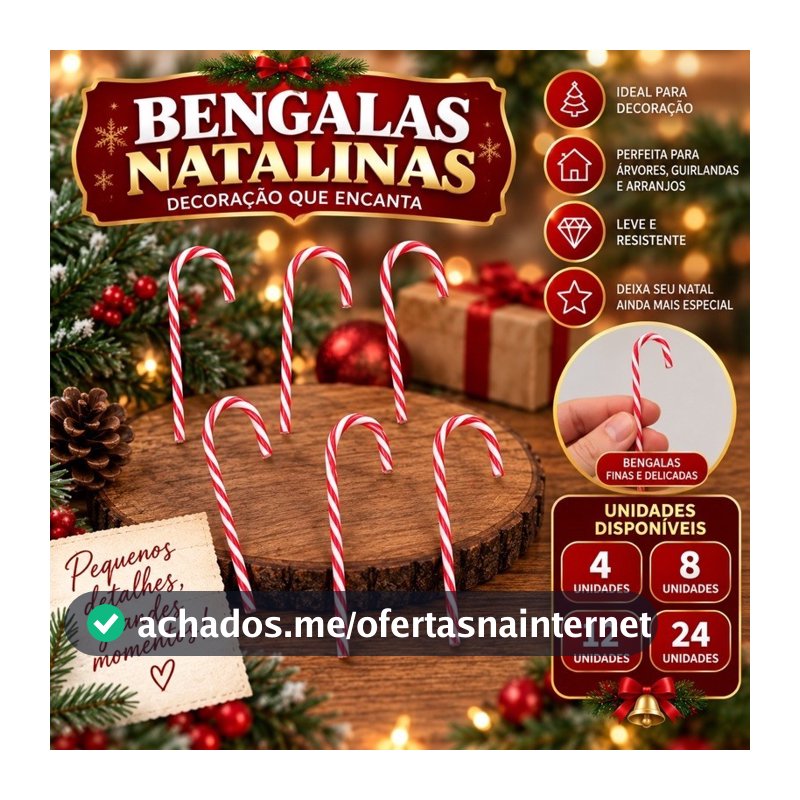 Kit 4-8-12-24 Bengalas de Natal Enfeite de Árvore de Natal Decoração Natalina Vermelho e Branco