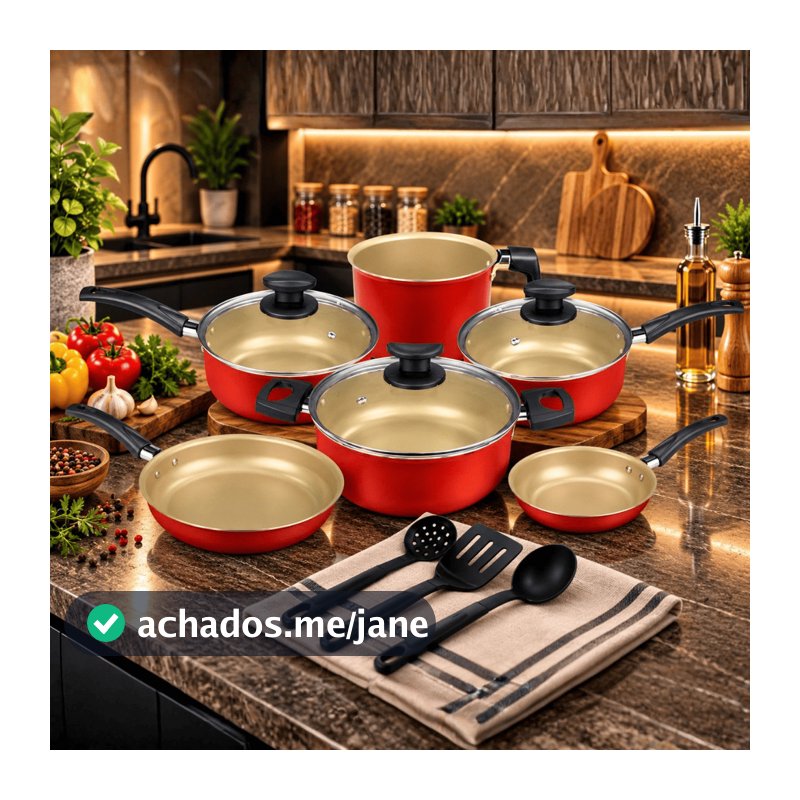 Jogo de Panelas Kit 9 Pçs Antiaderente Tampa Vidro Teflon