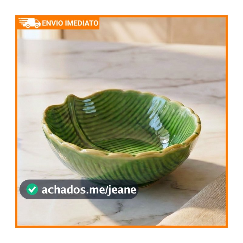 Mini Petisqueira Decorativa Bowl Cerâmica Folha Banana Leaf Verde Luxo 11,5x10cm Lyor