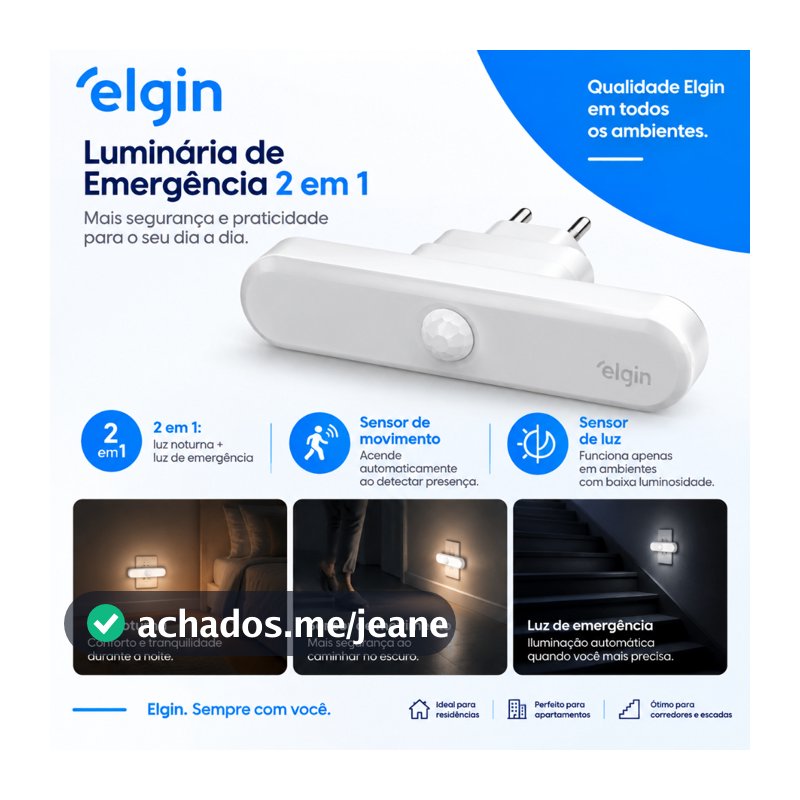 Luz De Emergência Luminária Abajur Noturna Sensor De Luz E Movimento 3000K Luz Amarela Bivolt Elgin