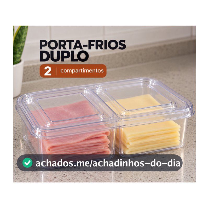 Porta Frios Duplo 2 Divisórias 1250ml Organizador de Geladeira para Queijo Presunto e Frios com 2 Compartimentos