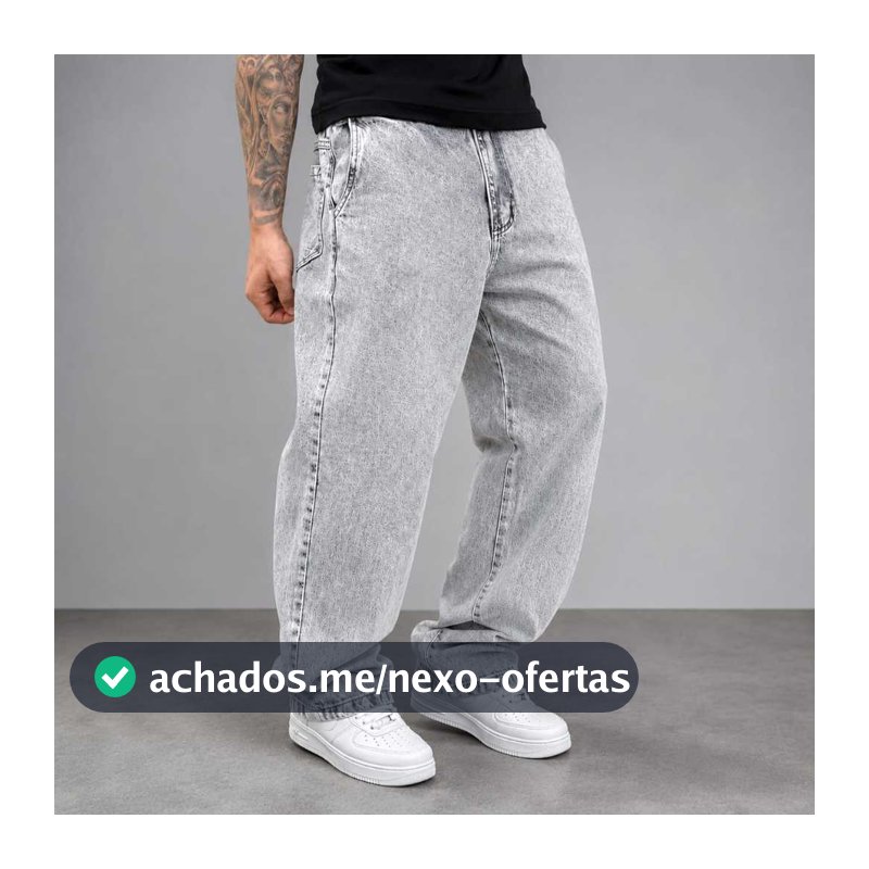 Calça Baggy Masculina Jeans Cinza Estonado