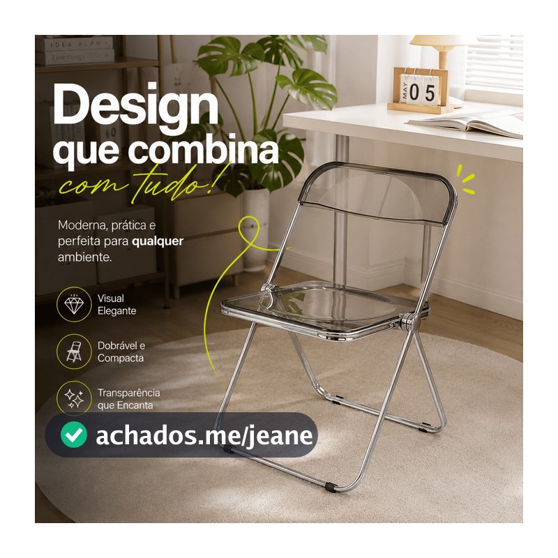 Cadeira/mesa dobrável simples em acrílico transparente, ideal para tirar fotos em lojas de roupas.