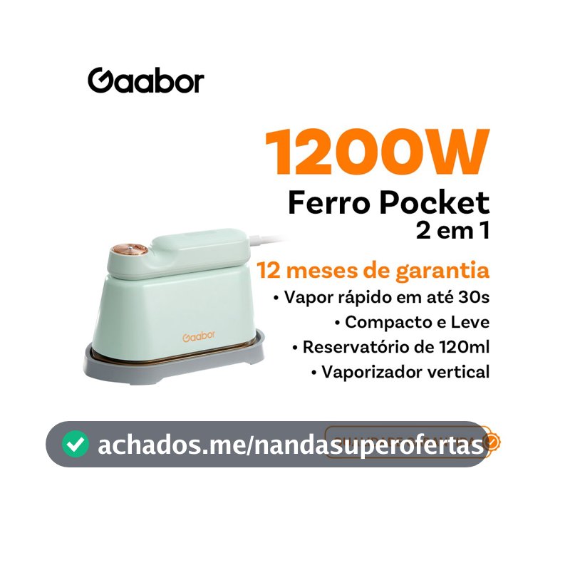 Gaabor Ferro de passar a vapor portátil em aço inoxidável resistente a altas temperaturas vapor top clean1200W HM-M01A