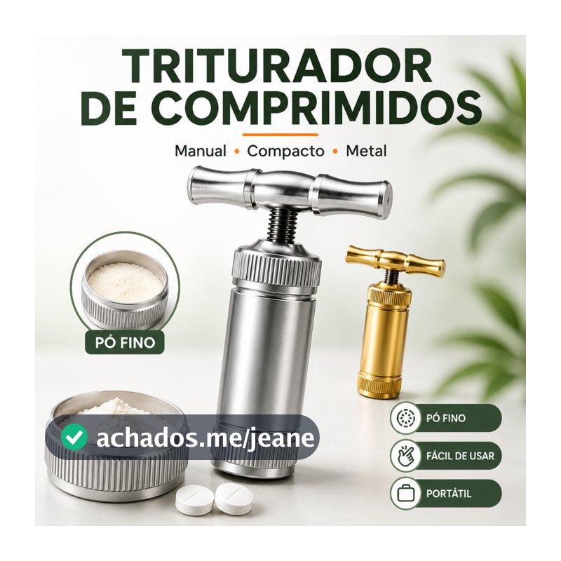 Triturador de Comprimidos em Liga de Alumínio Portátil Moedor de Pó Manual Tipo T Compacto Resistente