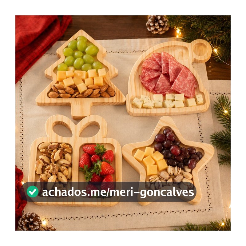 Kit Tábua Petisqueira Natal Para Decoração de Mesa Posta Natalina Pinheiro Estrela Gorro