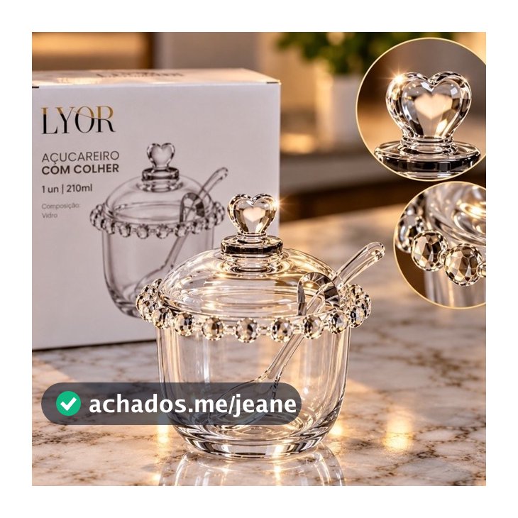 Açucareiro de Cristal Lyor - Elegância com Corações Decorativos, 250ml