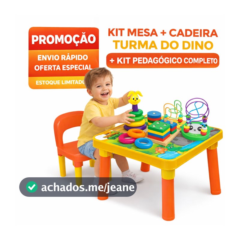 Kit Mesa Mesinha Infantil Turma Dino ou Unicórnio + Cadeira + Kit Pedagógico 3 em 1 Completo