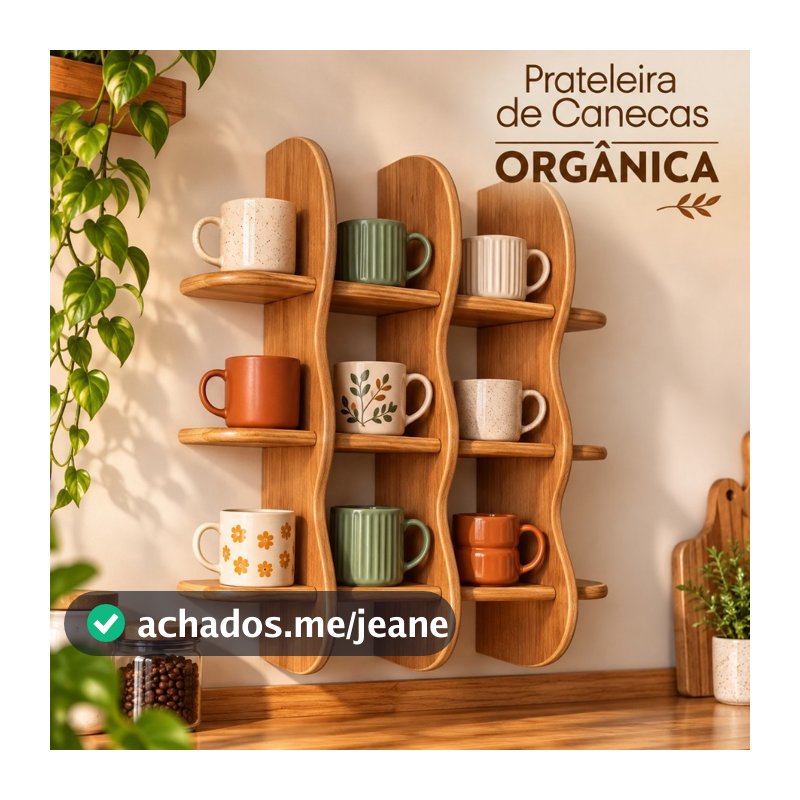 PRATELEIRA DE CANECAS ORGANICA MDF 15MM ORGANIZADOR DE COZINHA PAREDE