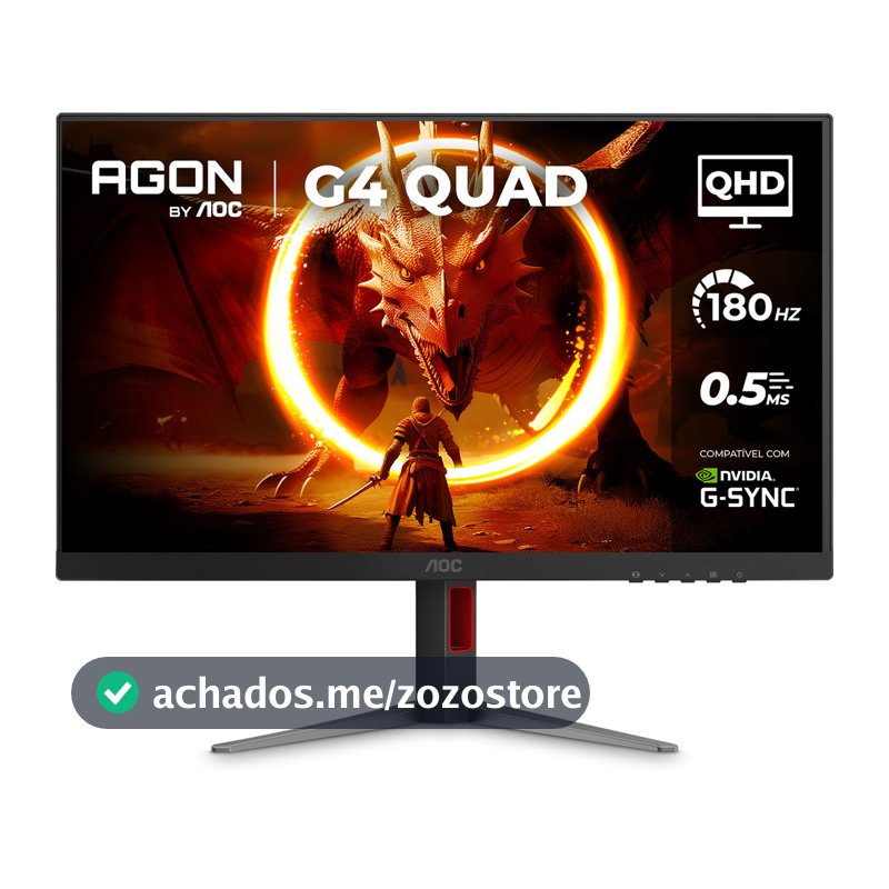 Monitor Gamer AOC AGON QUAD 27" QHD 180Hz 0,5ms IPS HDR10 Base Ajustável Q27G4F