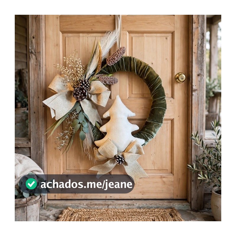 1. Guirlanda de Natal Rústica Verde com Laço de Juta e Pinha - Decoração Boho Chic .