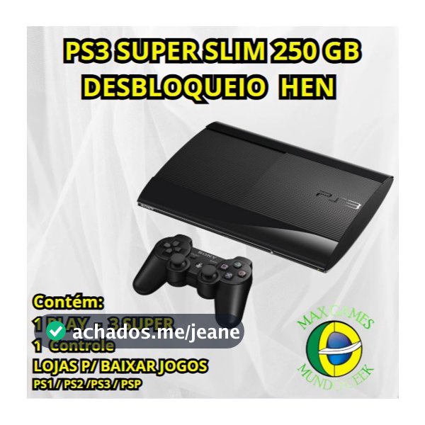PS3 PLAYSTATION 3 SUPER SLIM 250 GB SONY H E N - 1 CONTROLE NOVO