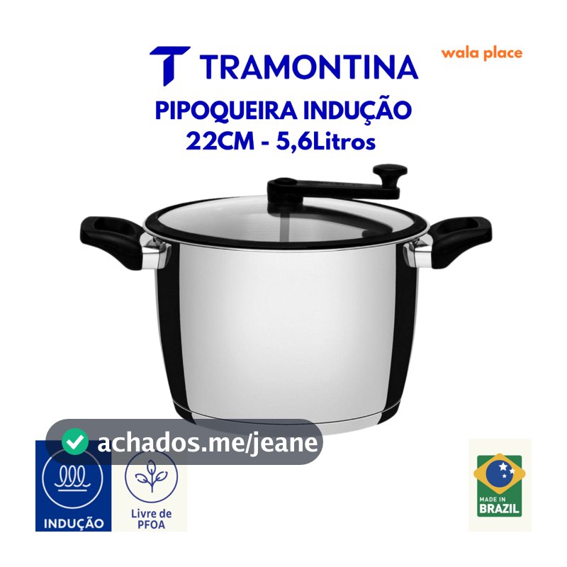 Pipoqueira Tramontina Indução Aço Inox Fundo Triplo Allegra  22 cm 5,6 L