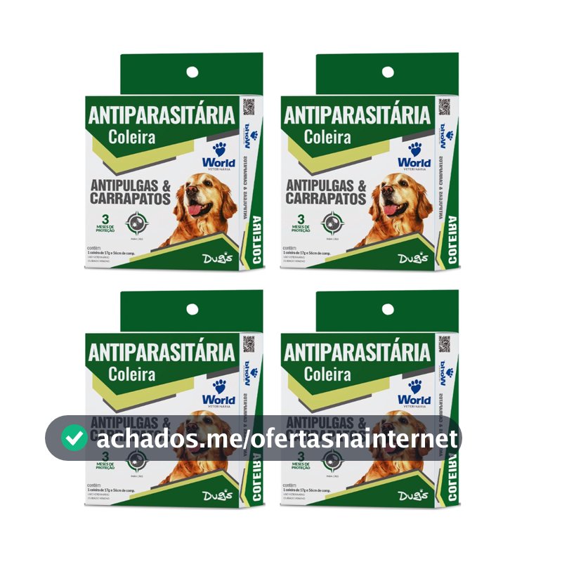 04 Coleira Cães Antipulgas E Carrapatos Dugs 56cm World