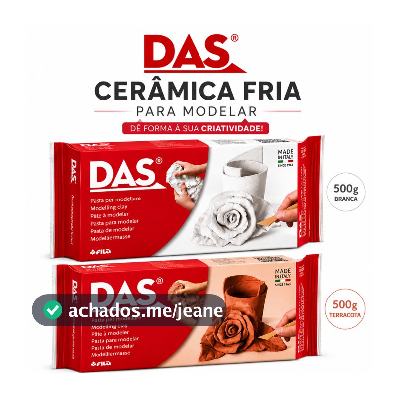 Massa DAS 500g Cerâmica Fria Modelar Escultura Argila Artesanato Biscuit Branca Terra Cota