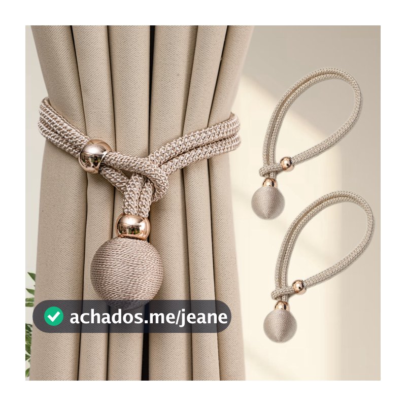 Kit 2 Prendedores para Cortina com Cordão Trançado Bola Decorativa Abraçadeira Ajustável