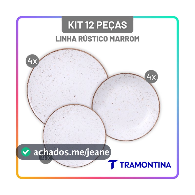 Jogo de Pratos Rasos, Fundos e Sobremesa Tramontina Rústico Marrom Conjunto de Pratos de Jantar 12 Peças