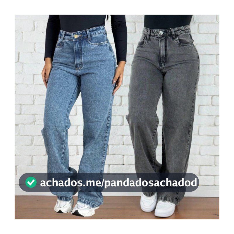 Kit 2 Calças Jeans Wid Leg Cos Alto Aumenta Bumbum Moda Feminina