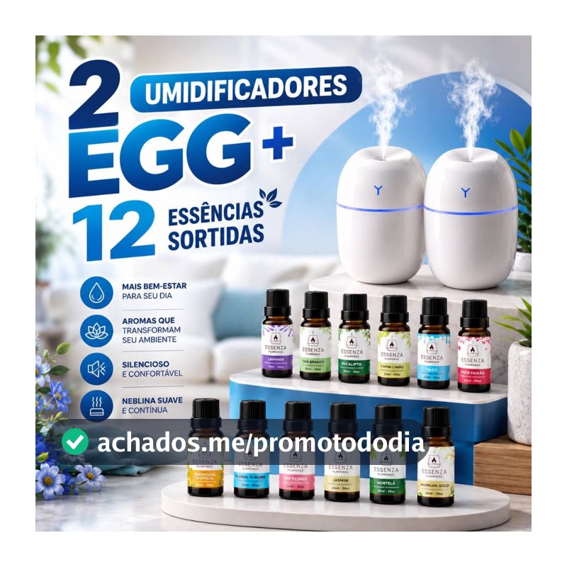 Kit de Umidificador Aromatizador com Essências Hidrossolúvel | Modelo EGG | Aromatizantes 20ml