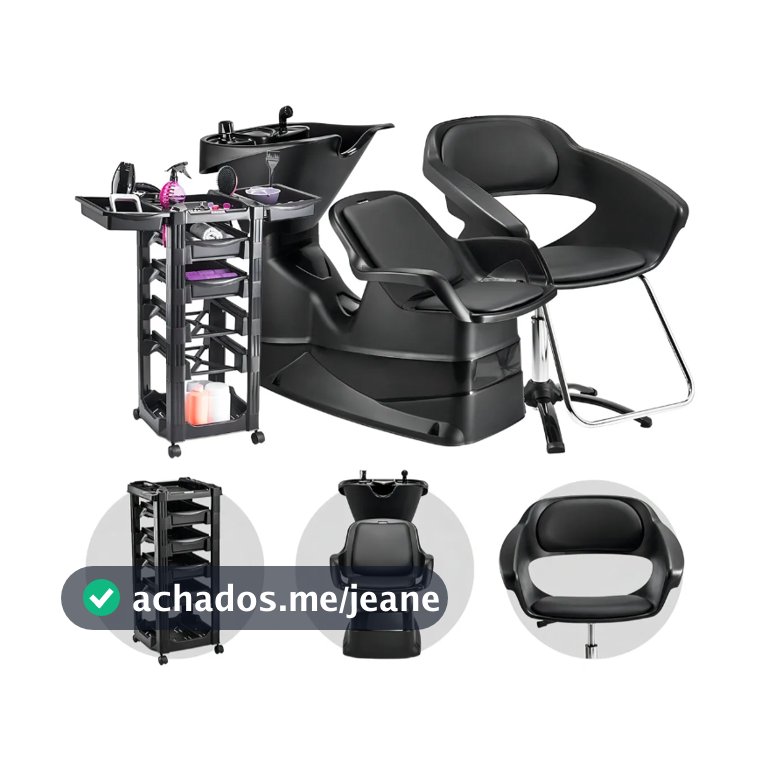 Kit Salão Lavatório Estofado com Cuba Reclinável + Cadeira Primma Manual + Carrinho Auxiliar Dompel