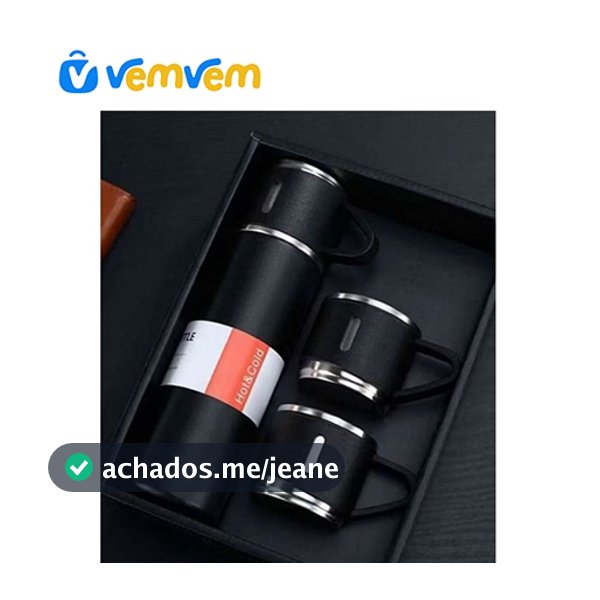 Kit Garrafa Térmica 500ml Com 3 Xícaras Caneca Portatil Cor Rosa ou Preto ou Verde