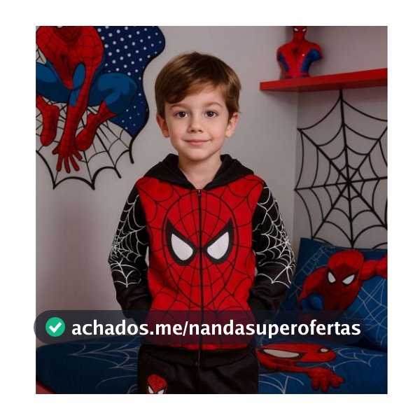 Conjunto Infantil Inspirado Homem-Aranha Jaqueta Capuz Zíper Calça Jogger Menino 2 ao 10 Anos