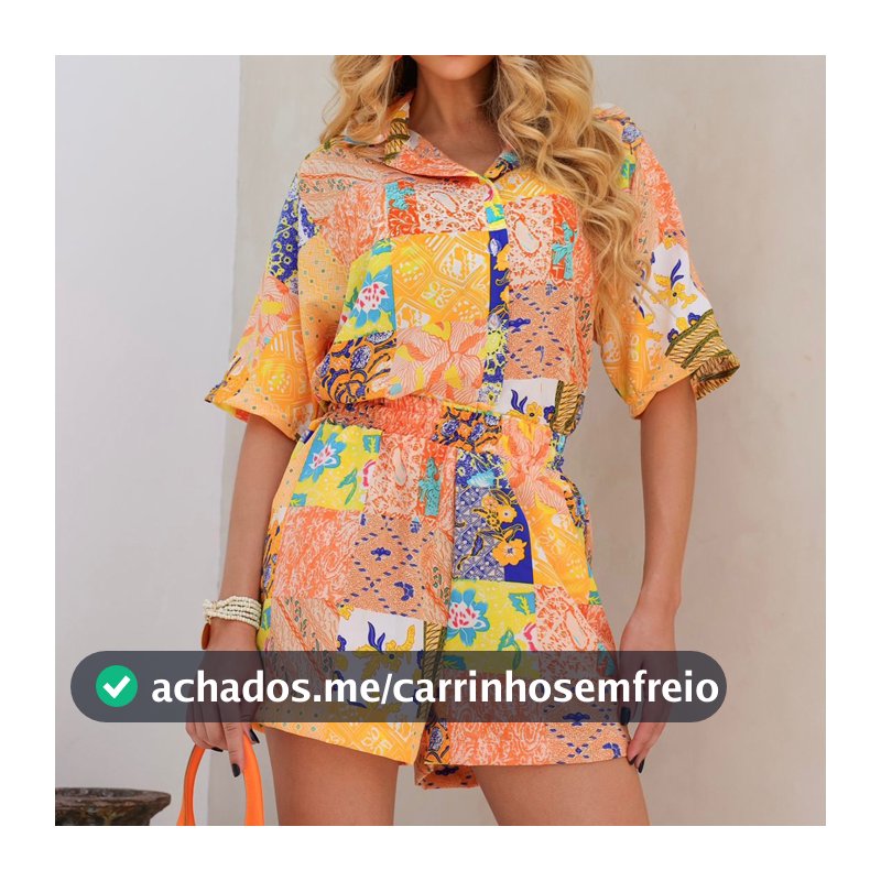Conjunto Estampado Shorts Cintura Alta e Cropped 6205