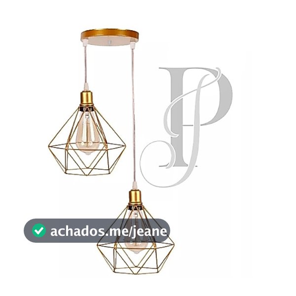 Pendente Aramado Base Dupla Fio Cristal Diamante Luminária Lustre Retrô industrial