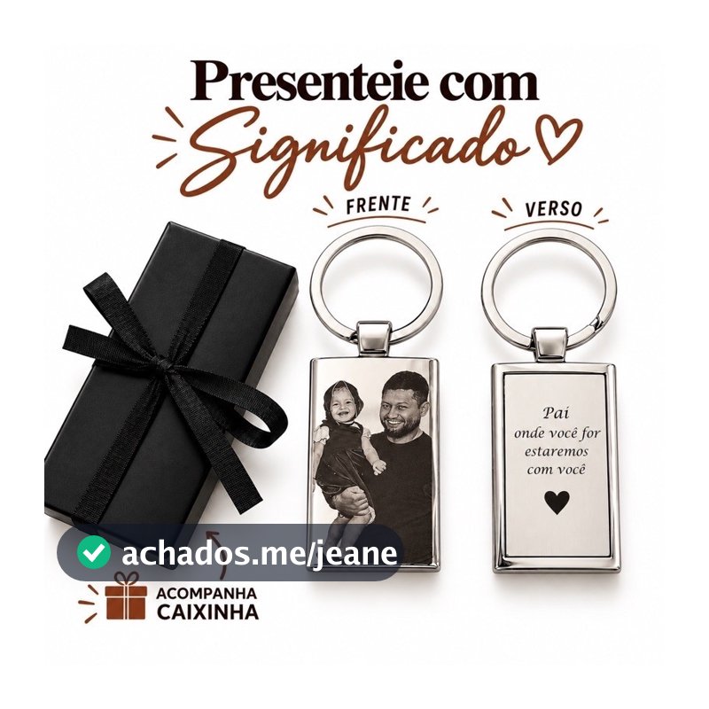 Chaveiro Personalizado a laser com Foto e Frase -  Aço - Presente com sentimento e afeto