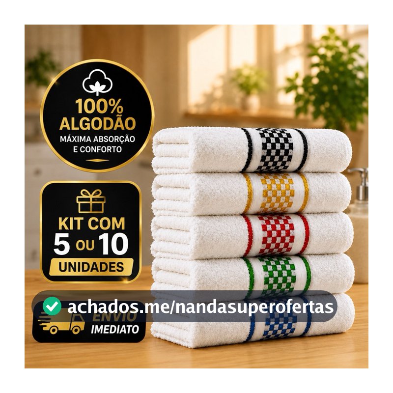 Kit 10 Panos de Prato Copa Premium Jacquard Atoalhado Toalha De Cozinha 45x70cm 100% Algodão
