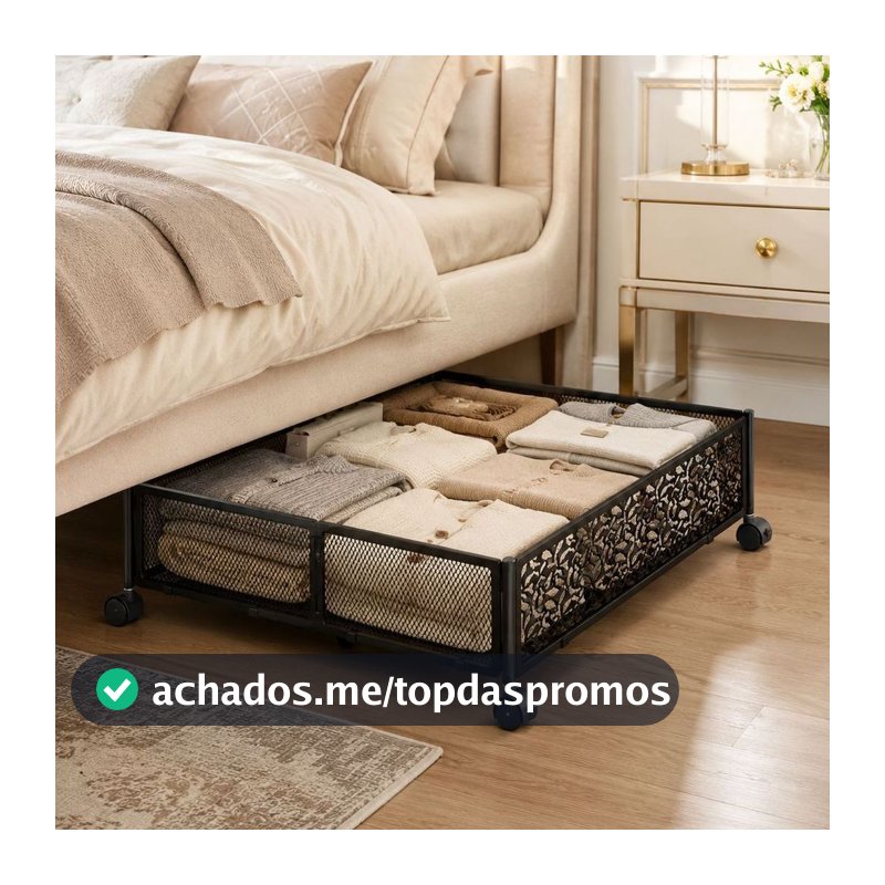 Prateleira dobrável de armazenamento móvel sob a cama, cama de arte em ferro, carrinho de armazenamento com rodas de bri