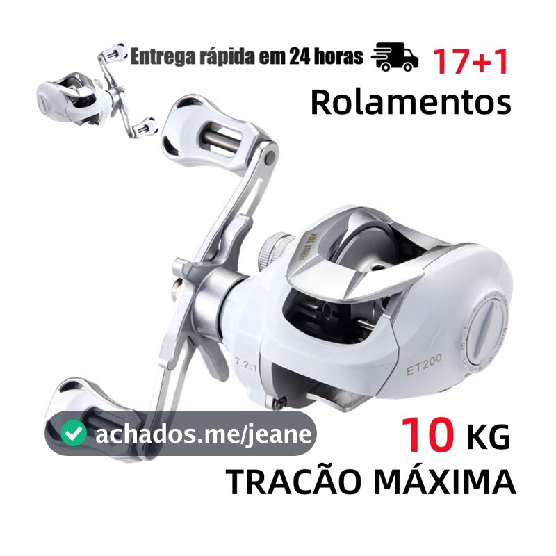 Carretilha de Pesca Perfil Baixo Branca Drag 10kg 17+1 Rolamentos com Alarme Sonoro