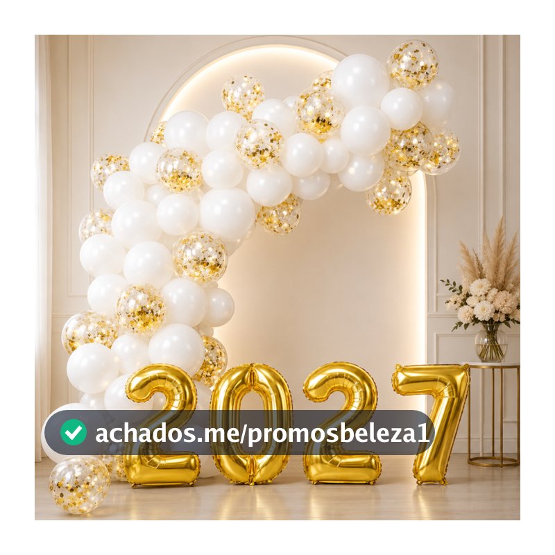 Kit Balão Bexiga Ano Novo 2027 + Numero Metalizado + Branco + Cristal Decoração