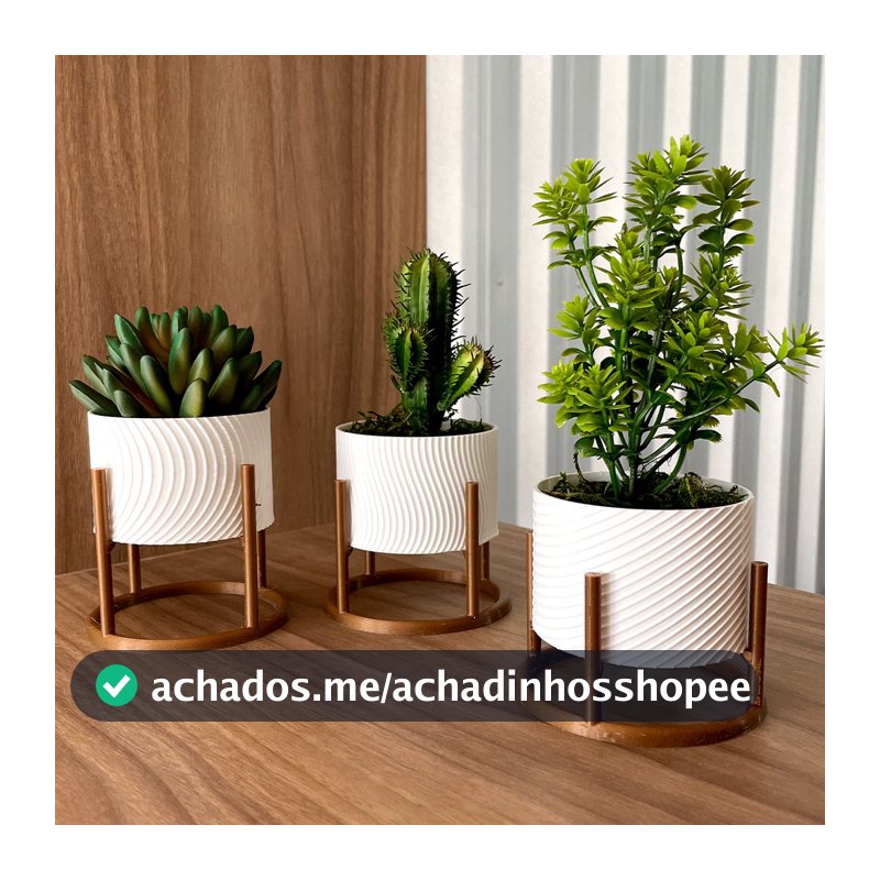 Trio de Vasos Cachepot com Suporte Para Cactos ou Suculentas