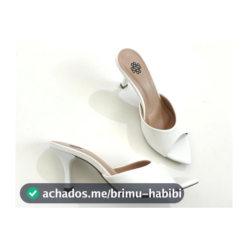 Tamanco Feminino Bico Folha LISO Branco Moda Sandália Mulher Salto Fino