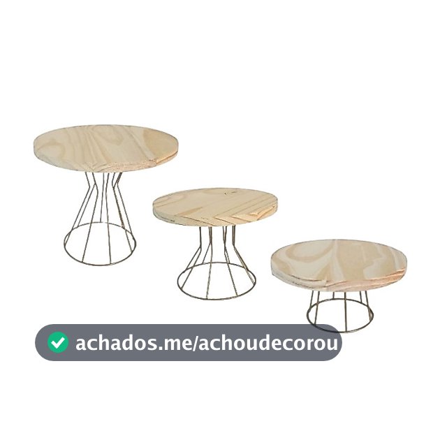 Kit 3 Boleiras Doceiras em Ferro Com Madeira p/ Decoração de Festas