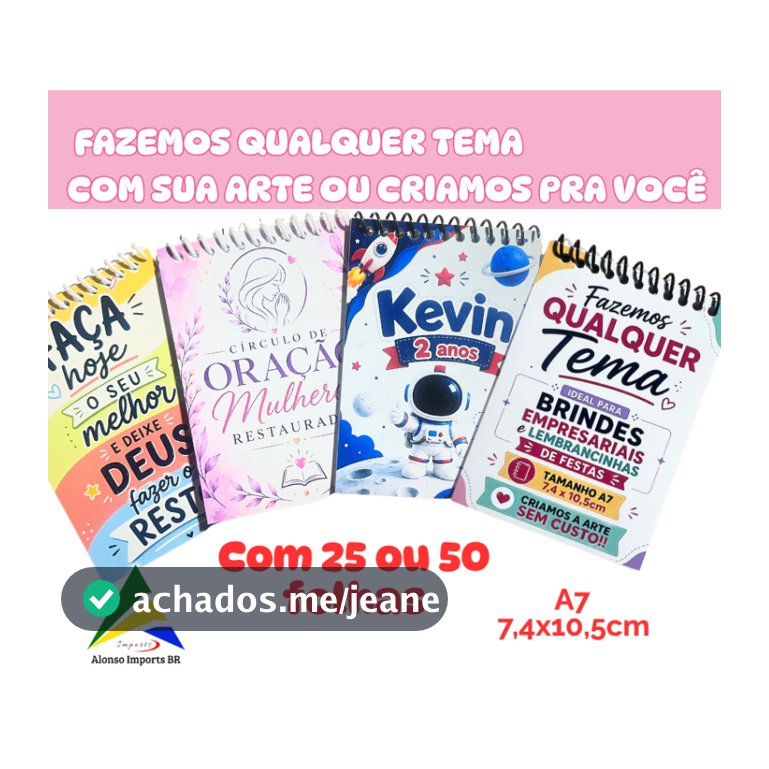 60 / 70 / 80 / 100 / 150 / 180 - Escolha com 25 ou 50 folhas - Bloquinhos Personalizados - Sua arte